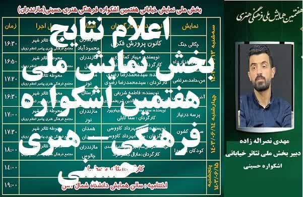 اعلام نتایج برترین&zwnj;های بخش ملی نمایش اشکواره فرهنگی -هنری حسینی&nbsp;مازندران &nbsp; &nbsp;